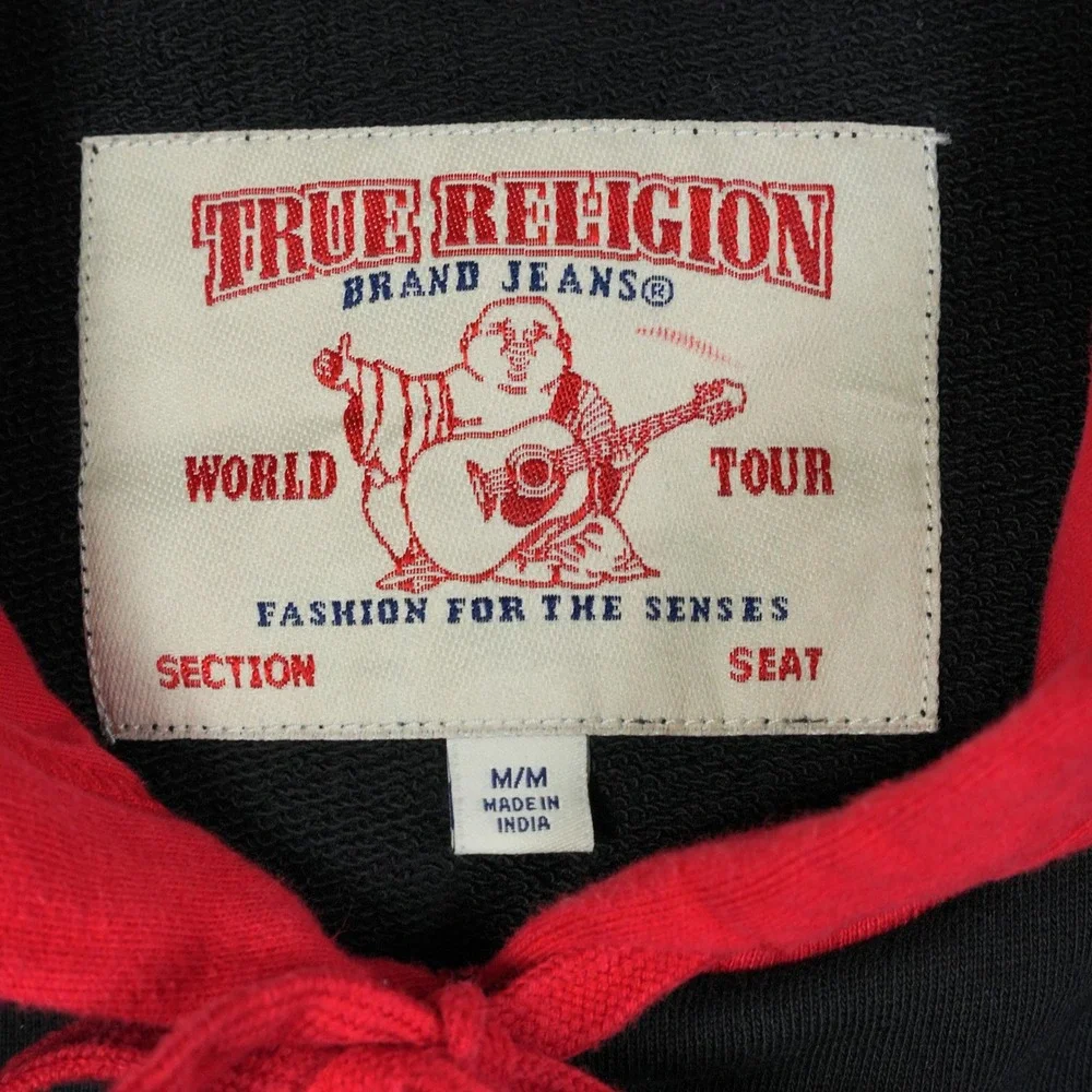 True Religion Mens Black Red Colorblock Short‎ Sleeve Hoodie Popfly PLVR Medium